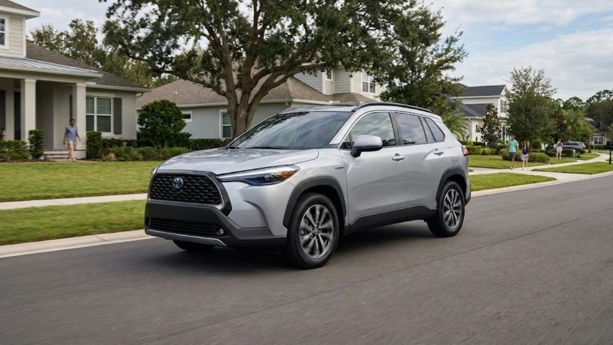 Toyota Corolla Cross Hybrid driving on a US road