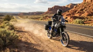 Yamaha Ténéré 700 adventure motorcycle riding on mixed terrain in the USA