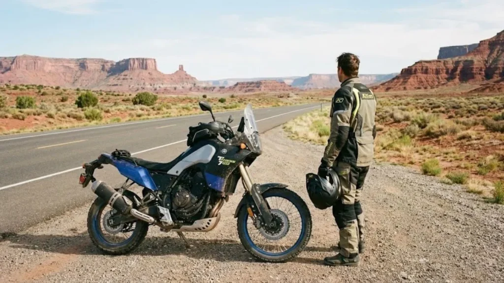 Yamaha Ténéré 700 riding on highway and off-road trails in the USA