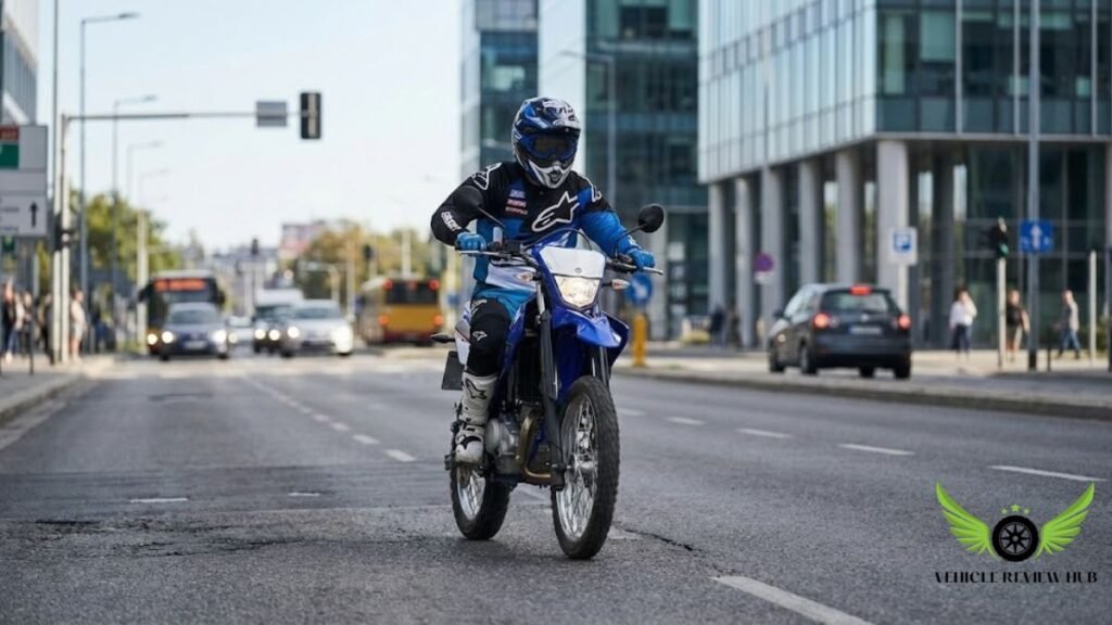 Yamaha WR125R riding on a paved city road