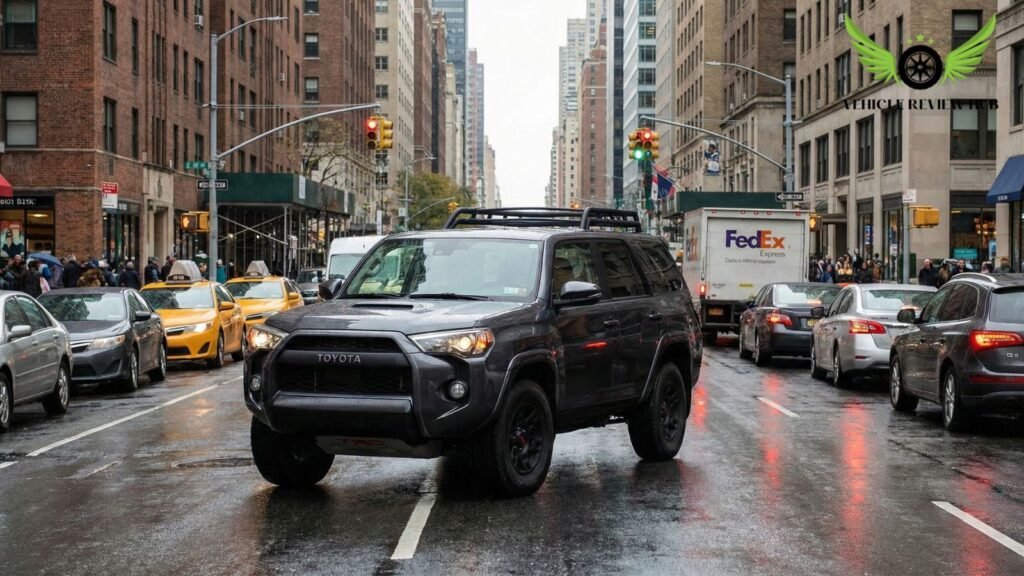 Toyota 4Runner driving in city traffic showing daily driving usability