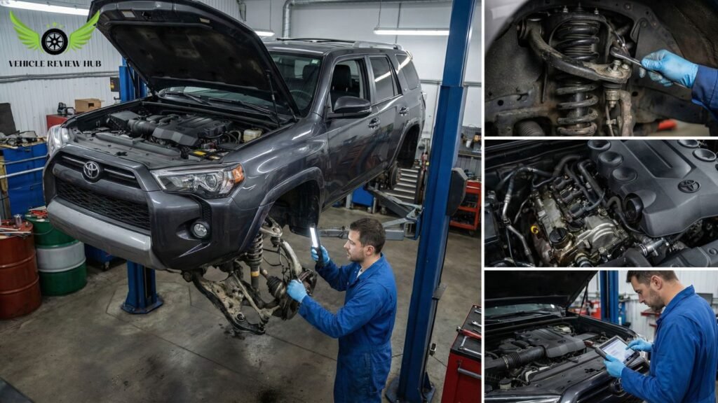 Toyota 4Runner engine and suspension components being inspected for wear
