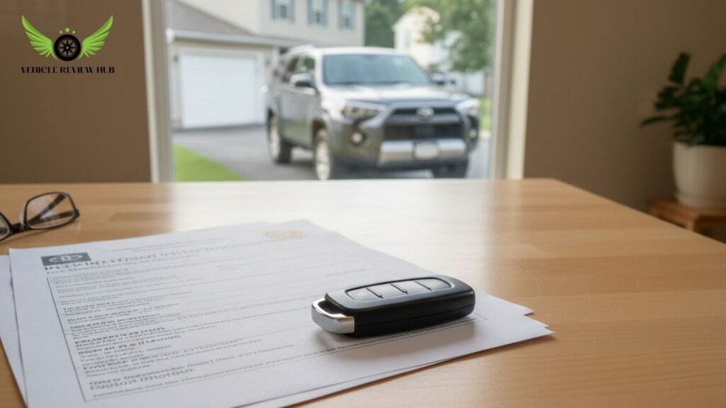 Toyota 4Runner key and insurance paperwork showing insurance cost factors