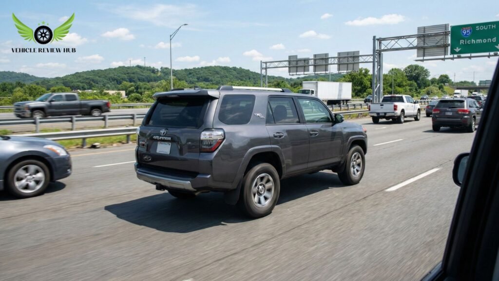 Toyota 4Runner driving on highway during family road trip showing daily practicality