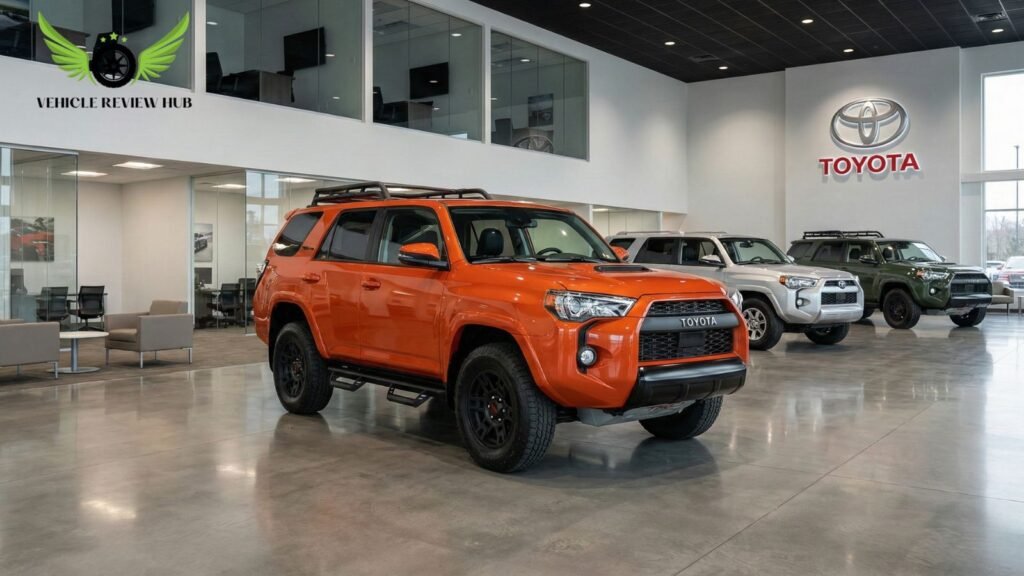 Toyota 4Runner at dealership showroom in USA showing new model pricing and trims