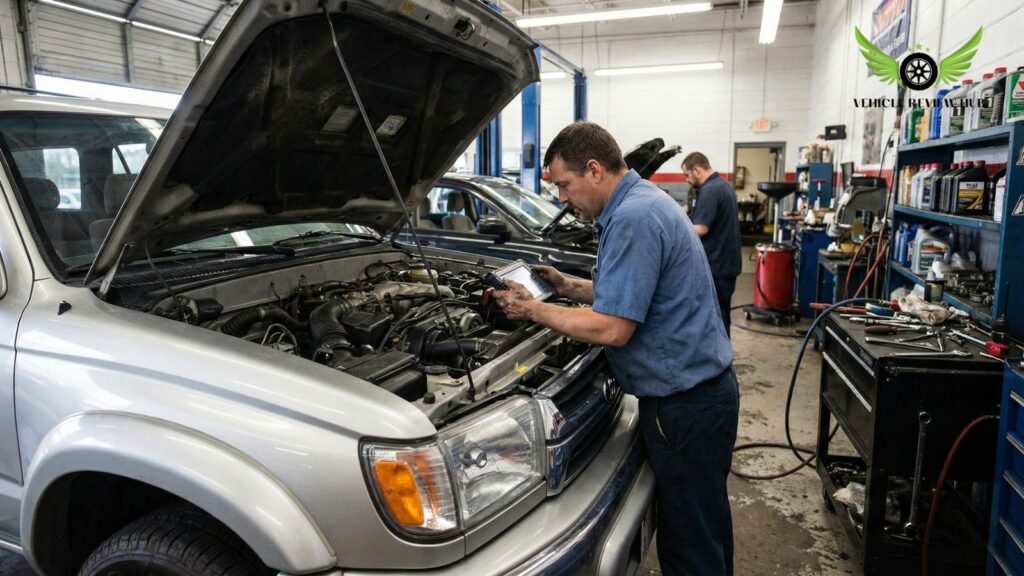 Toyota 4Runner in service garage showing maintenance and ownership cost analysis