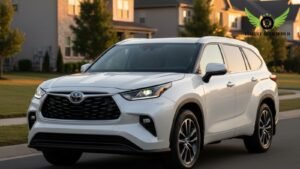 Toyota Grand Highlander 2026 exterior front view on road in USA