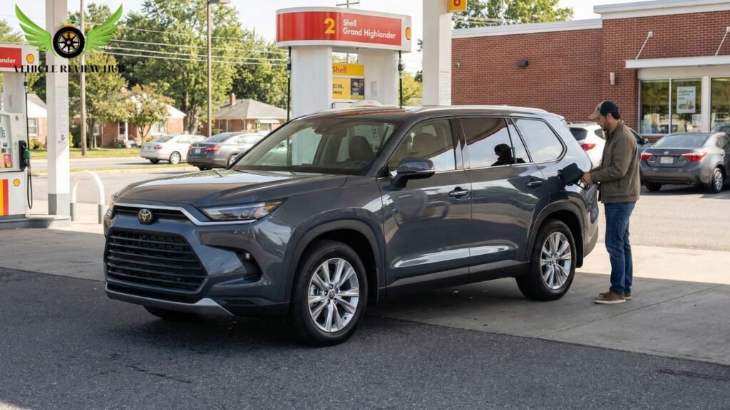 Toyota Grand Highlander at fuel station showing ownership cost reality