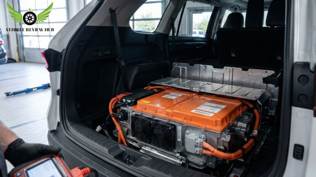 Toyota Grand Highlander hybrid battery system showing hybrid technology