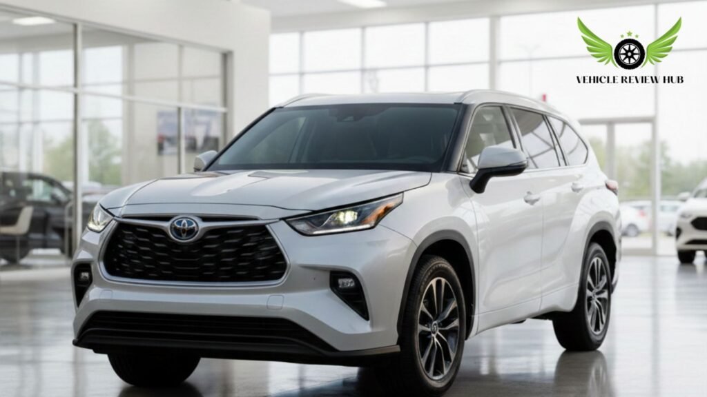 Toyota Grand Highlander in dealership showroom USA front view