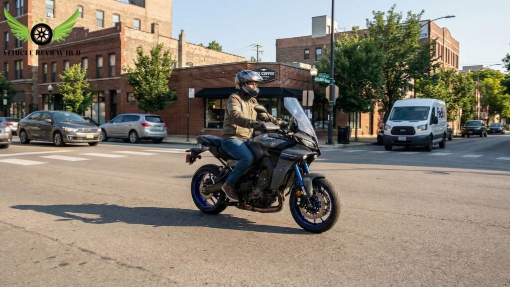 Yamaha Tracer 9 GT being used for daily commuting in traffic