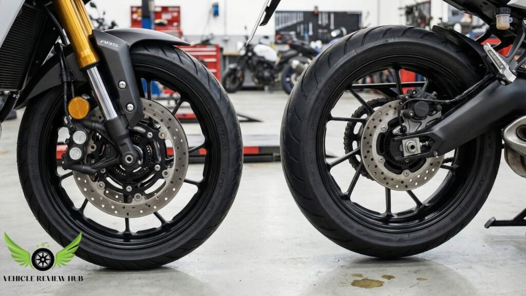 Yamaha Tracer 9 GT tire and brake setup showing common wear items