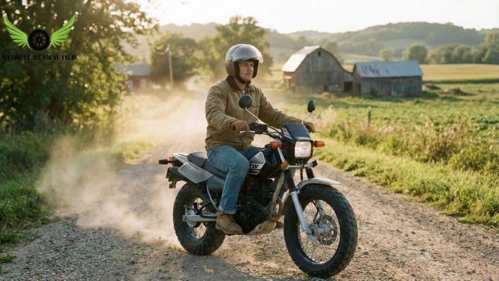 Yamaha TW200 riding on gravel road in USA