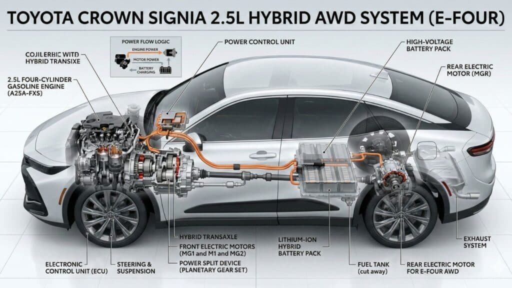 Toyota Crown Signia 2.5L hybrid engine and electric motor system diagram