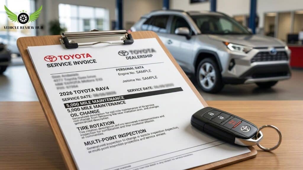Toyota dealership maintenance invoice showing hybrid SUV service cost breakdown