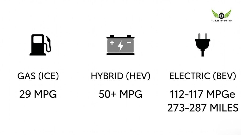 Toyota C-HR hybrid and EV efficiency comparison showing MPG and driving range