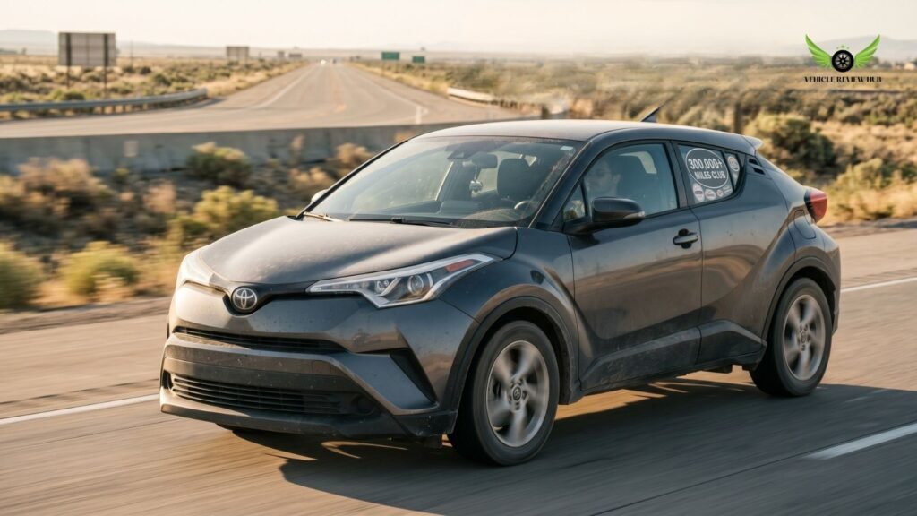 Toyota C-HR driving on road showing long-term reliability and durability