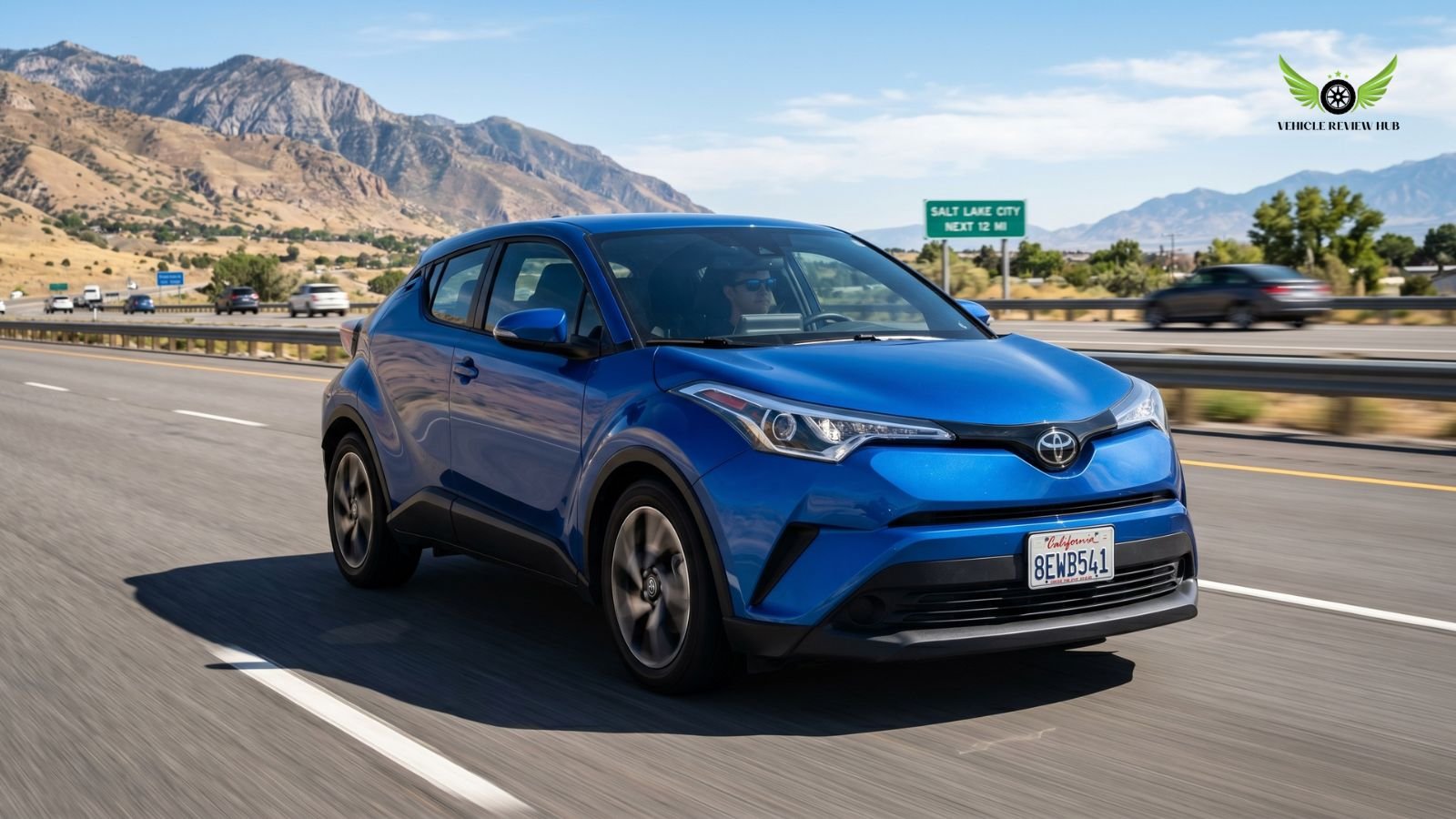 Toyota C-HR driving on highway showing fuel efficiency and real mileage performance