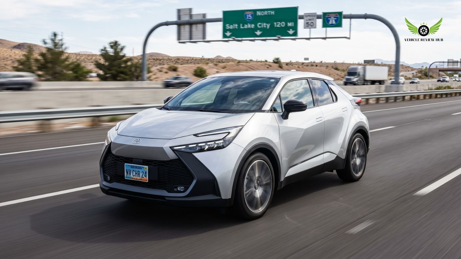 Toyota C-HR driving on highway in USA showing real performance and motion