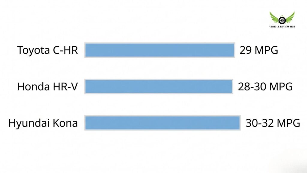 Toyota C-HR compared with Honda HR-V and Hyundai Kona fuel economy infographic