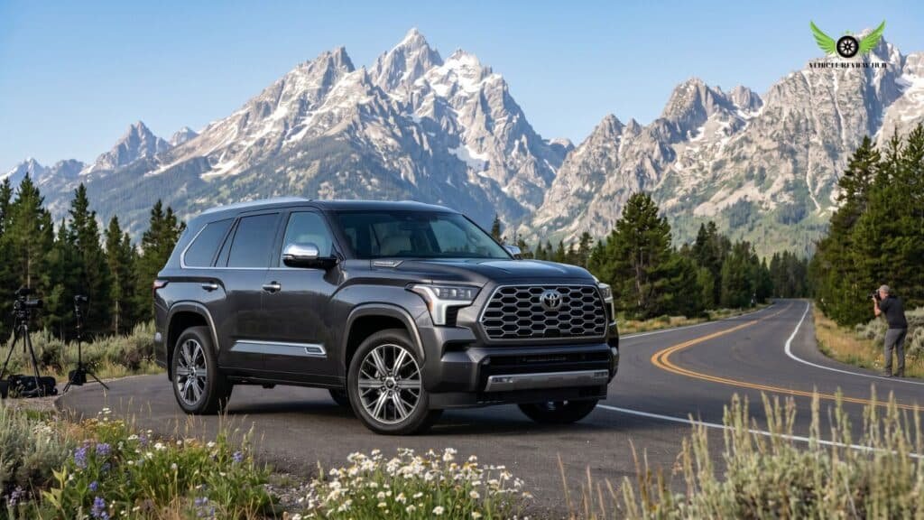 Toyota Sequoia parked on a scenic road in the USA
