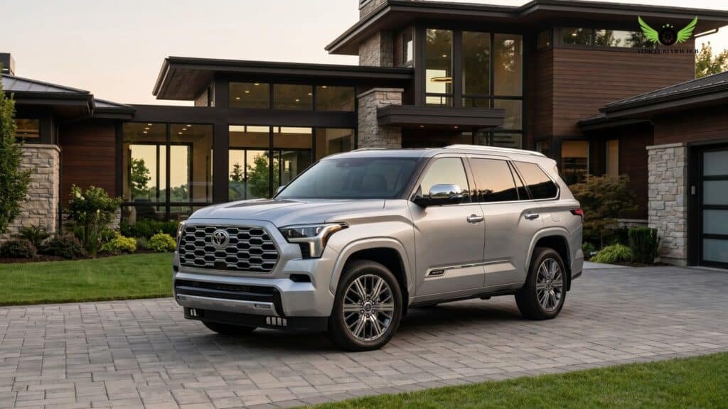 Toyota Sequoia parked in a modern house driveway