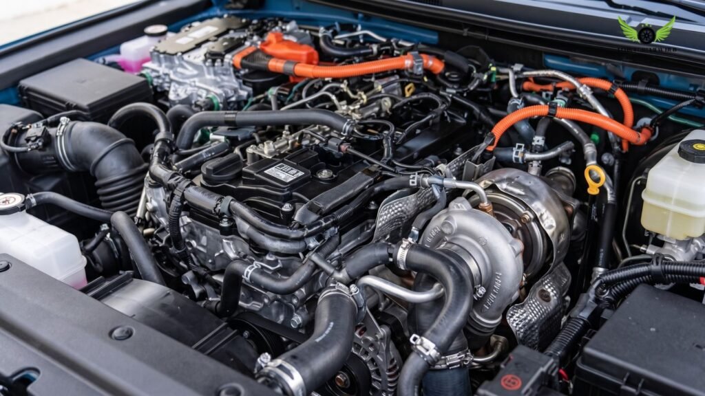 Toyota Tacoma turbo engine with hybrid i force max system detailed view