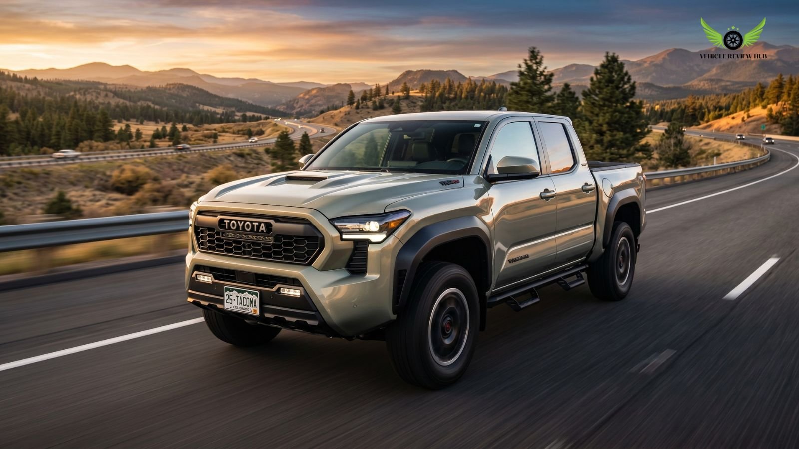 Toyota Tacoma driving on highway showing fuel efficiency and real mileage