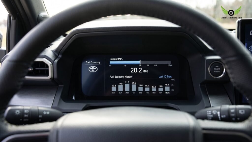 Toyota Tacoma dashboard showing real time MPG fuel economy display | Toyota Tacoma Mileage