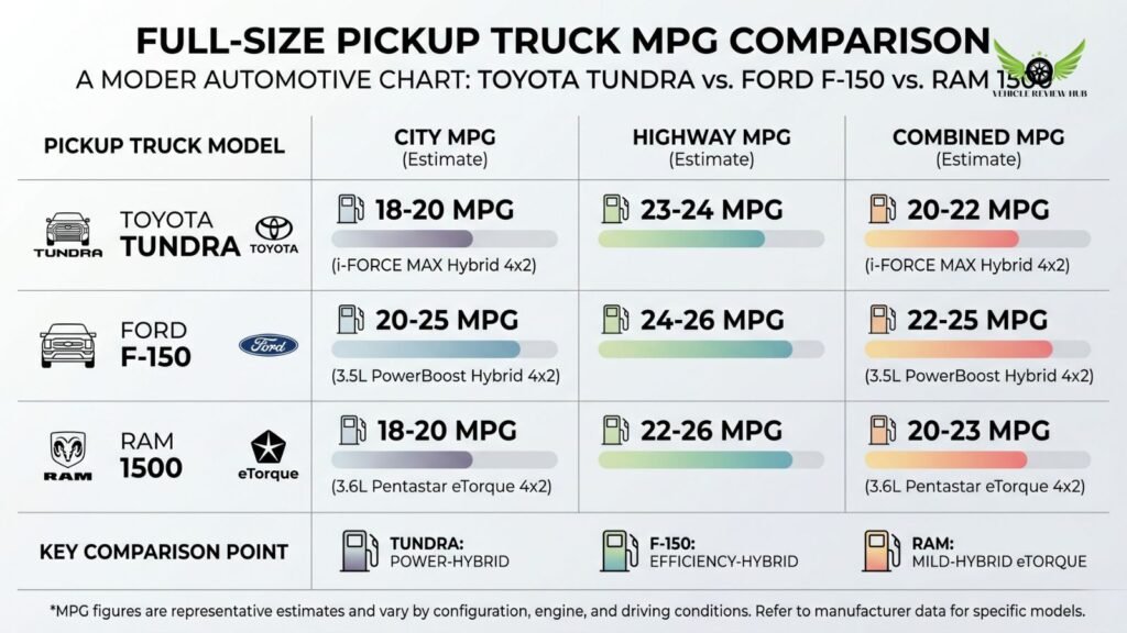 Toyota Tundra vs Ford F150 vs RAM 1500 MPG comparison