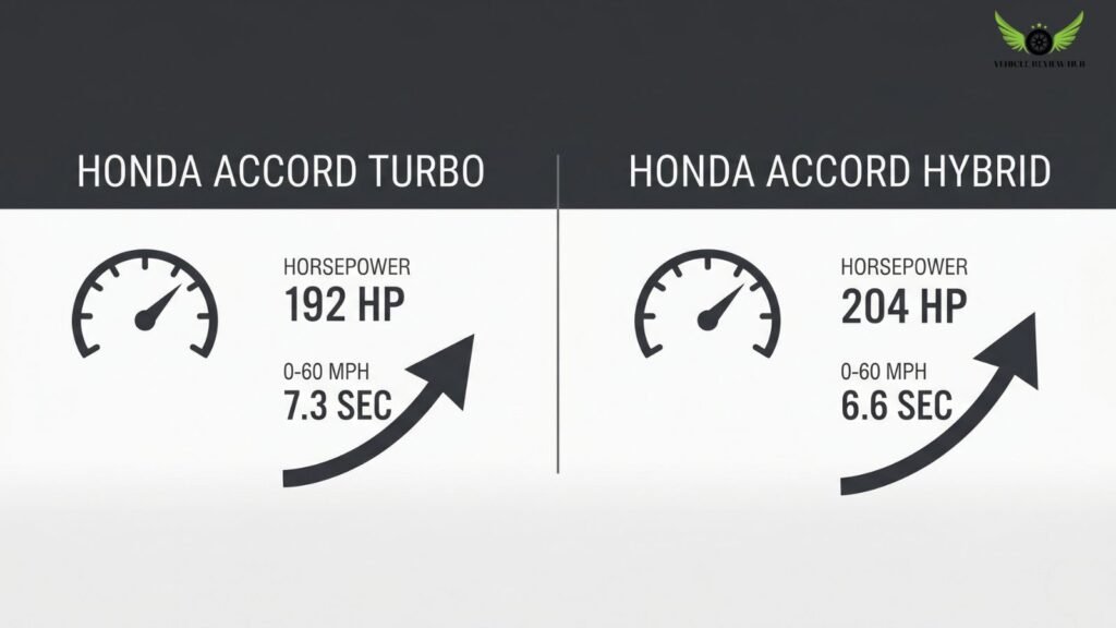 Clean Honda Accord acceleration infographic comparing turbo and hybrid models