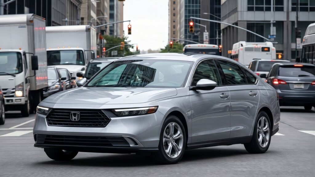 2026 Honda Accord Hybrid cruising on an American interstate highway
