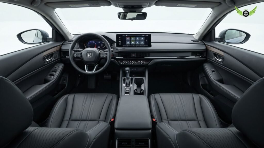 Interior cabin view of the 2026 Honda Accord Hybrid with modern dashboard design