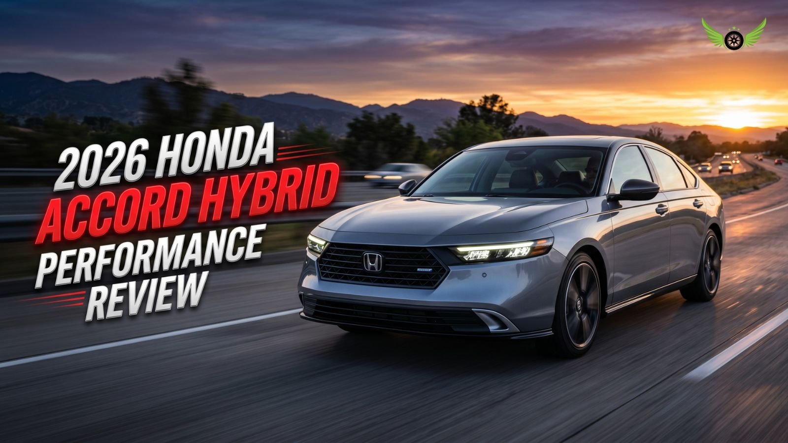 2026 Honda Accord Hybrid driving on an American highway during sunset