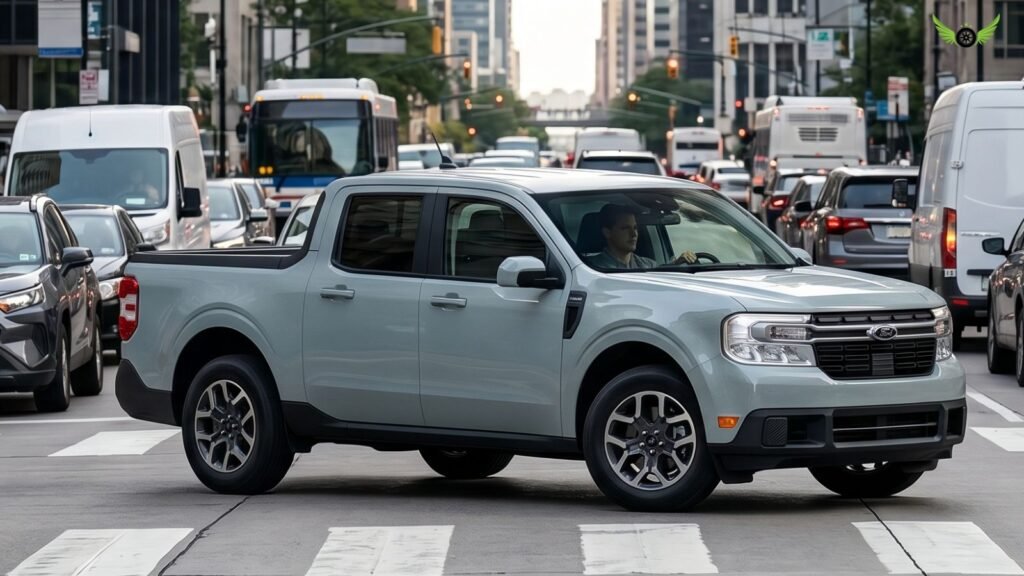 Ford Maverick Hybrid driving through busy American city traffic