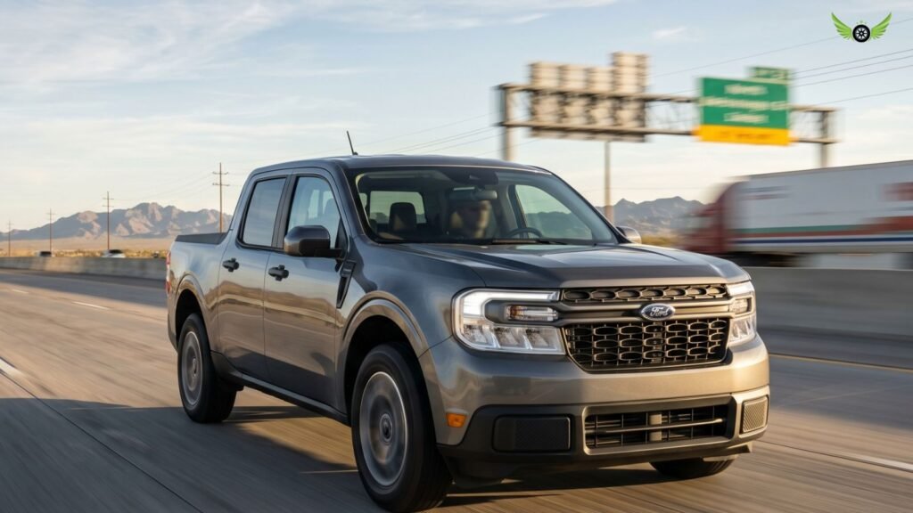 Ford Maverick EcoBoost driving on a long American interstate highway