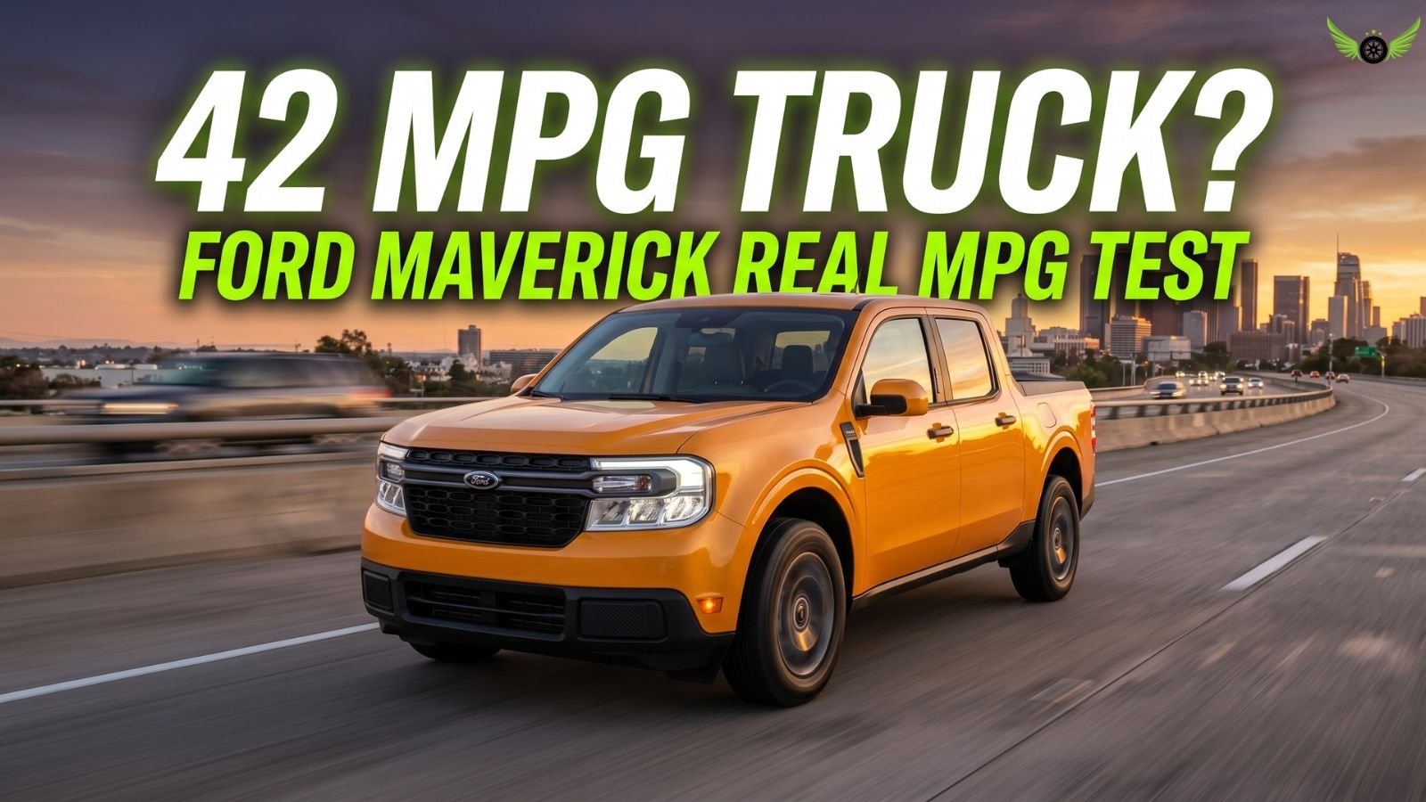 2026 Ford Maverick Hybrid driving on an American highway during sunrise