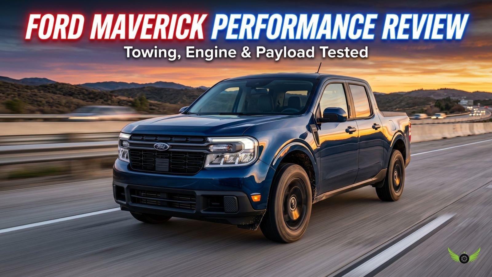 2026 Ford Maverick EcoBoost driving on an American highway during sunset