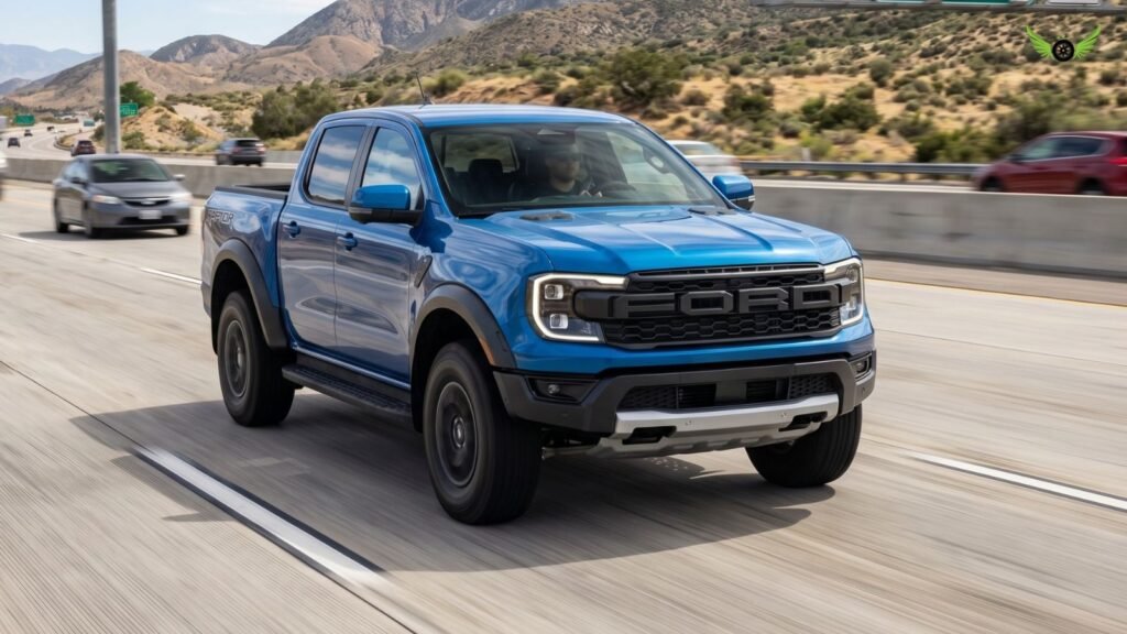 Ford Ranger overtaking vehicles on an American highway