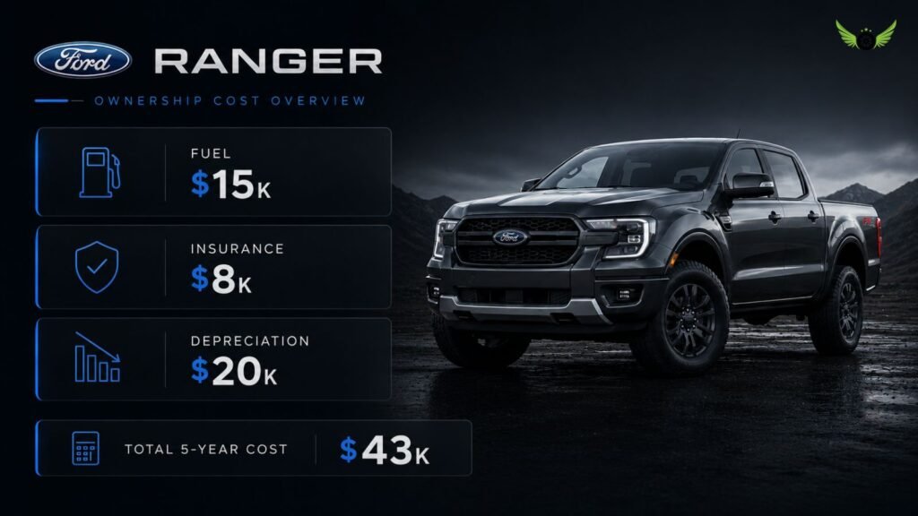 Minimal infographic showing Ford Ranger ownership expenses