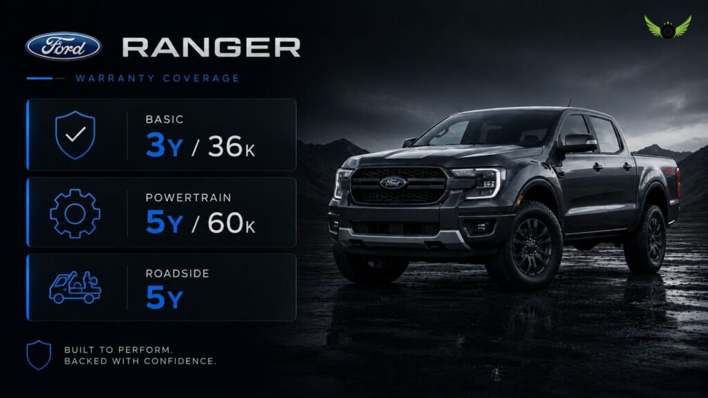 Minimal infographic showing Ford Ranger warranty coverage details