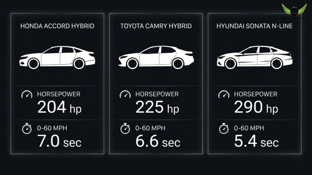 Clean comparison graphic of Honda Accord, Toyota Camry, and Hyundai Sonata