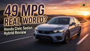 2026 Honda Civic Sedan Hybrid driving on an American highway during sunset