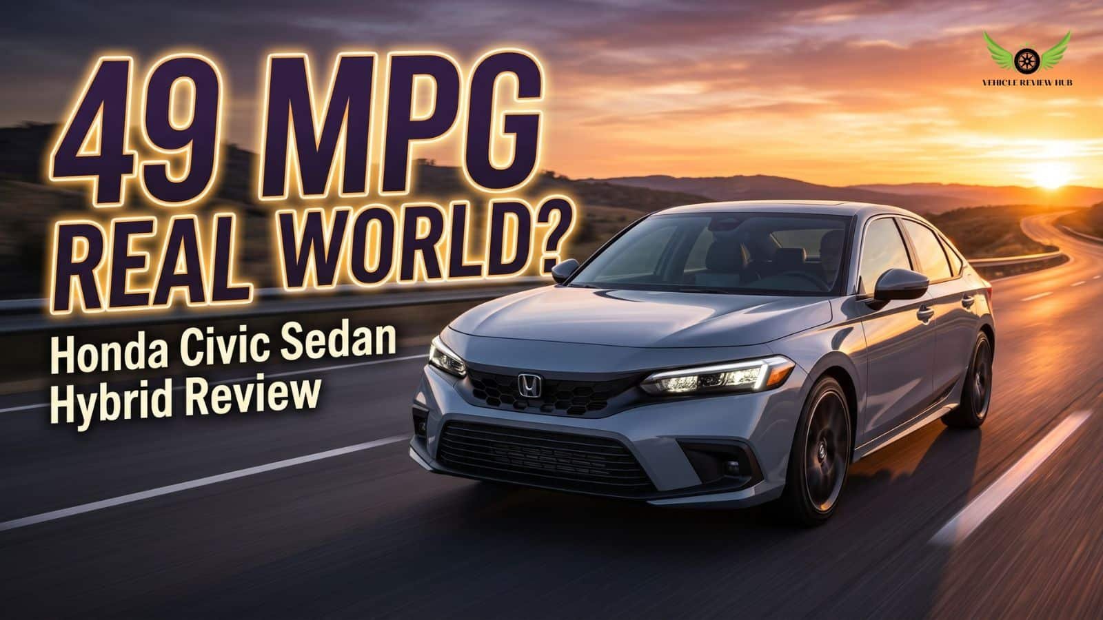2026 Honda Civic Sedan Hybrid driving on an American highway during sunset