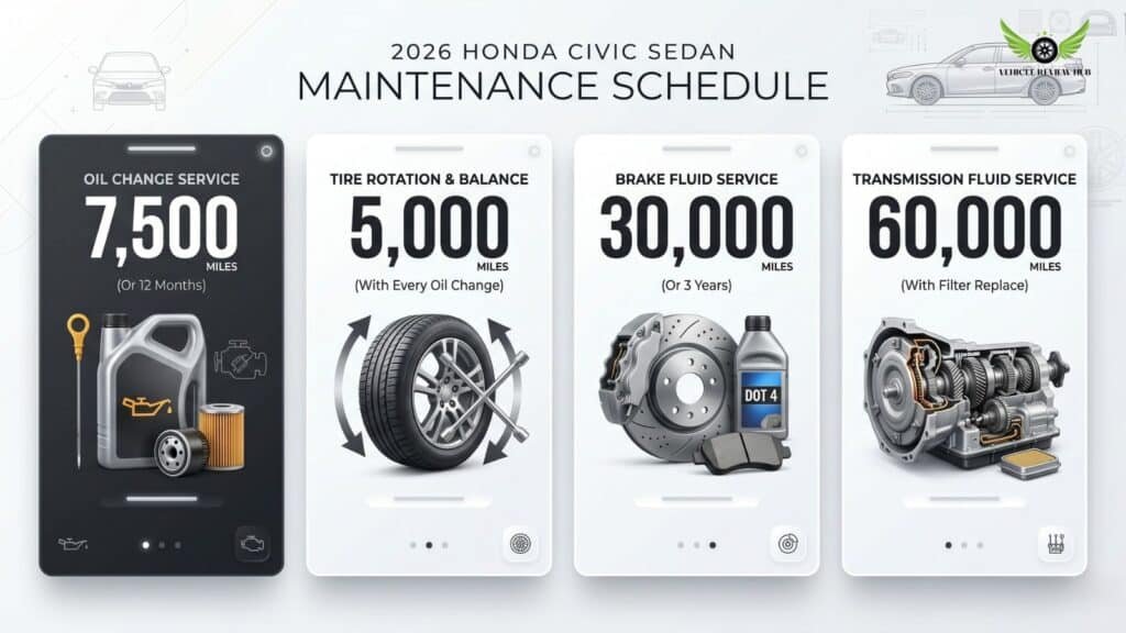 Honda Civic Sedan maintenance schedule infographic showing service intervals