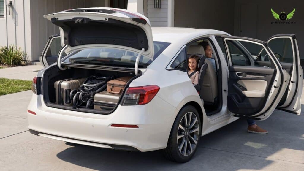 Honda Civic Sedan rear passenger space and open trunk cargo area