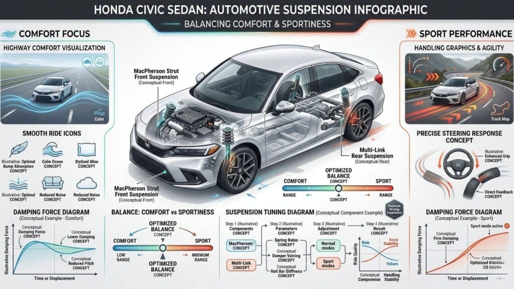 Honda Civic Sedan ride comfort and suspension balance infographic