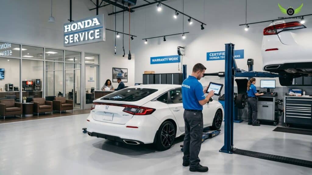 Honda dealership service center with Honda Civic Sedan warranty support atmosphere