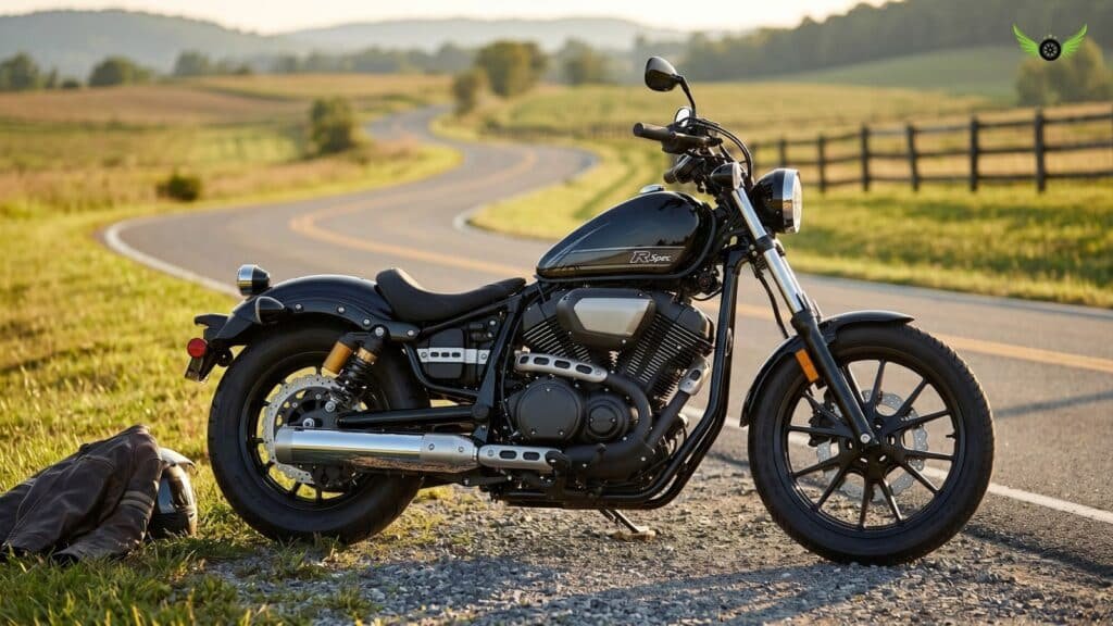 Yamaha Bolt R-Spec parked beside a scenic American countryside road