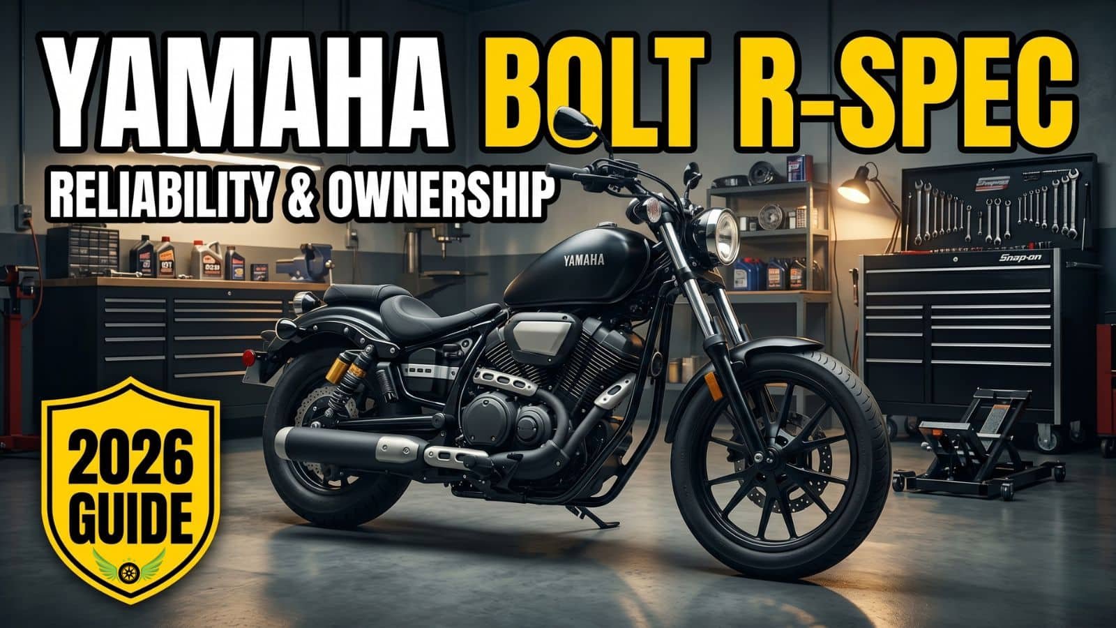 Yamaha Bolt R-Spec parked inside a motorcycle garage highlighting reliability and ownership